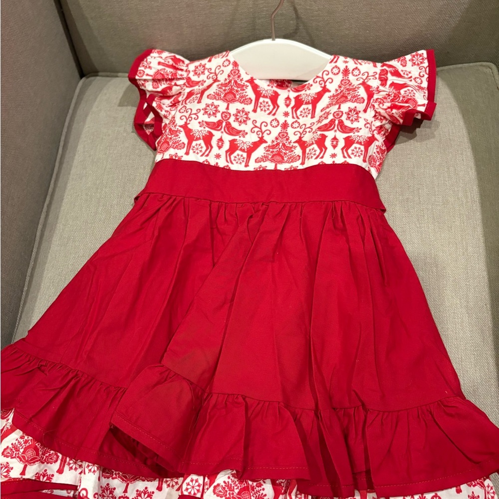 New Cheeky Plum Red and White Holiday Floral Kids Dress